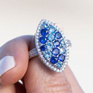 💝 Marquis Full Bule Bright Diamonds Filled Rings for Women, PD482